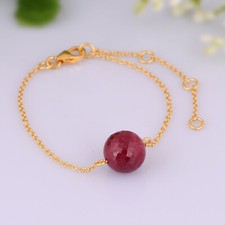 18k Gold Plated Ball Shape Ruby Bracelet 925 Sterling Silver Womens Bracelet