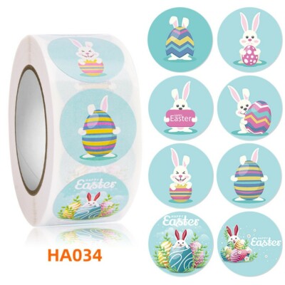 Easter Stickers 500PCS Per Roll Easter Bunny Eggs Stickers for Kids 1 inch