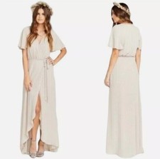 Show Me Your MuMu Sophia Wrap Dress Beige Small Show Me The Ring Crisp Chiffon
