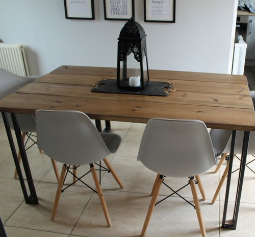 Tavolo da pranzo e panca stile industriale, stile vintage, rustico, legno massello - Foto 9 di 12
