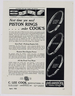 1935 C. Lee Cook Mfg. Co. Ad: Piston Rings for Diesels - Louisville ...
