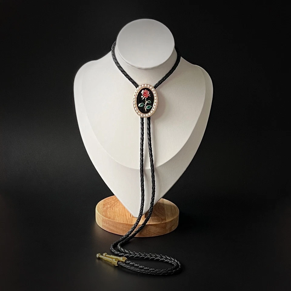 Corbata bolo vintage con adornos de perlas rosas flores para mujer collar de boda regalo occidental Foto 2 de 4