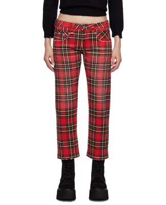 R13 Printed Red Plaid Boy Straight Pant Jean Size26 $595