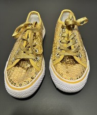 Girls Balera Sparkly Sequin Gold Canvas Low Top Dance Shoes Size 5