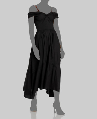 $445 Vince Women's Black Linen Twist Sweetheart Off-Shoulder A-Line Dress  Size 0 | eBay