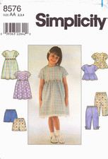 Simplicity 8576   Childs Dress Or Top And Pants Or Shorts  Gathered Skirt 2-3-4