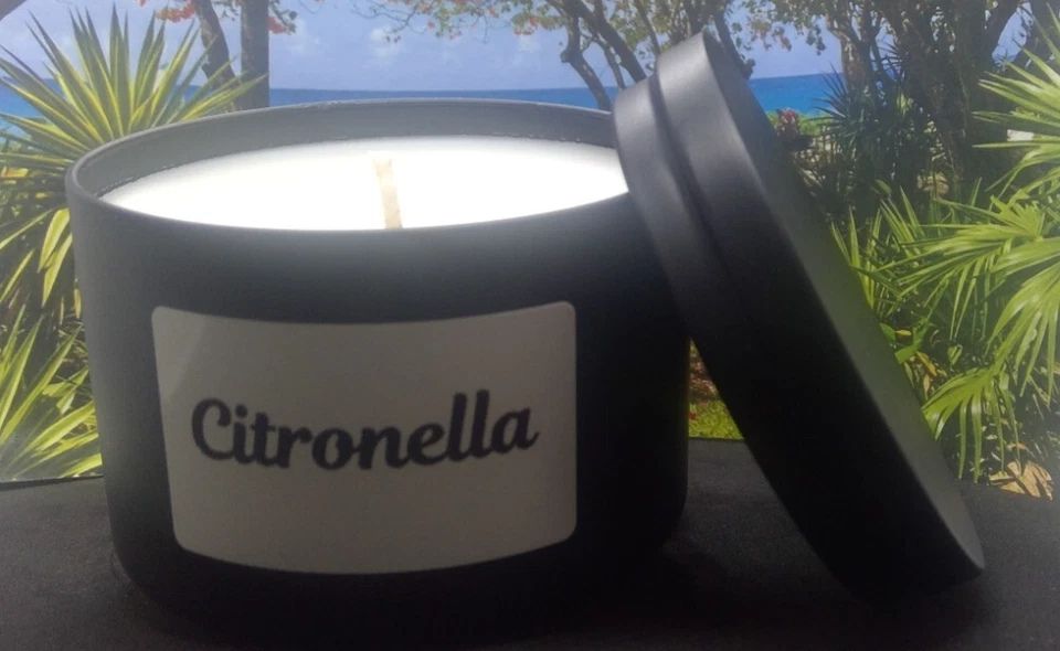 Citronella Palm Wax Candle 4 & 8oz Hand Poured Black Tin Container - Image 3 of 3