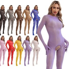 Women Nylon Sheer Bodysuit Jumpsuit One-Piece Crotchless Leotard Bodystocking