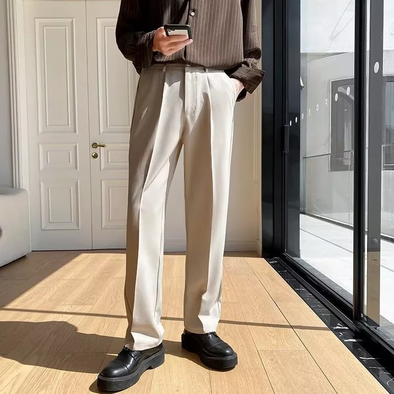 Men's Straight Suit Pants Loose Casual Wide Leg Trousers Business Office  Pants