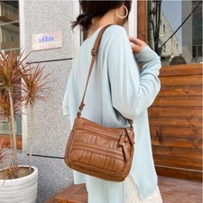 Women's Leather Organizer Purse Shoulder Bag Multiple Pockets Crossbody Handbag