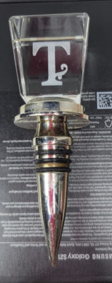 Monogramed Capital ''T'' Square Glass/Crystal Wine Bottle Stopper 5'' Tall