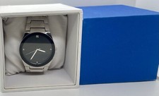 New In Box Mens Watch Fresh Battery Black Minimalist Dial 7-1/2 Silver Band