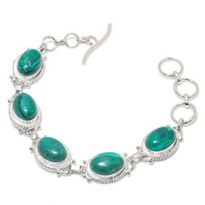Green Malachite Gemstone 925 Sterling Silver Handmade Jewelry Bracelet Sz 7-8"