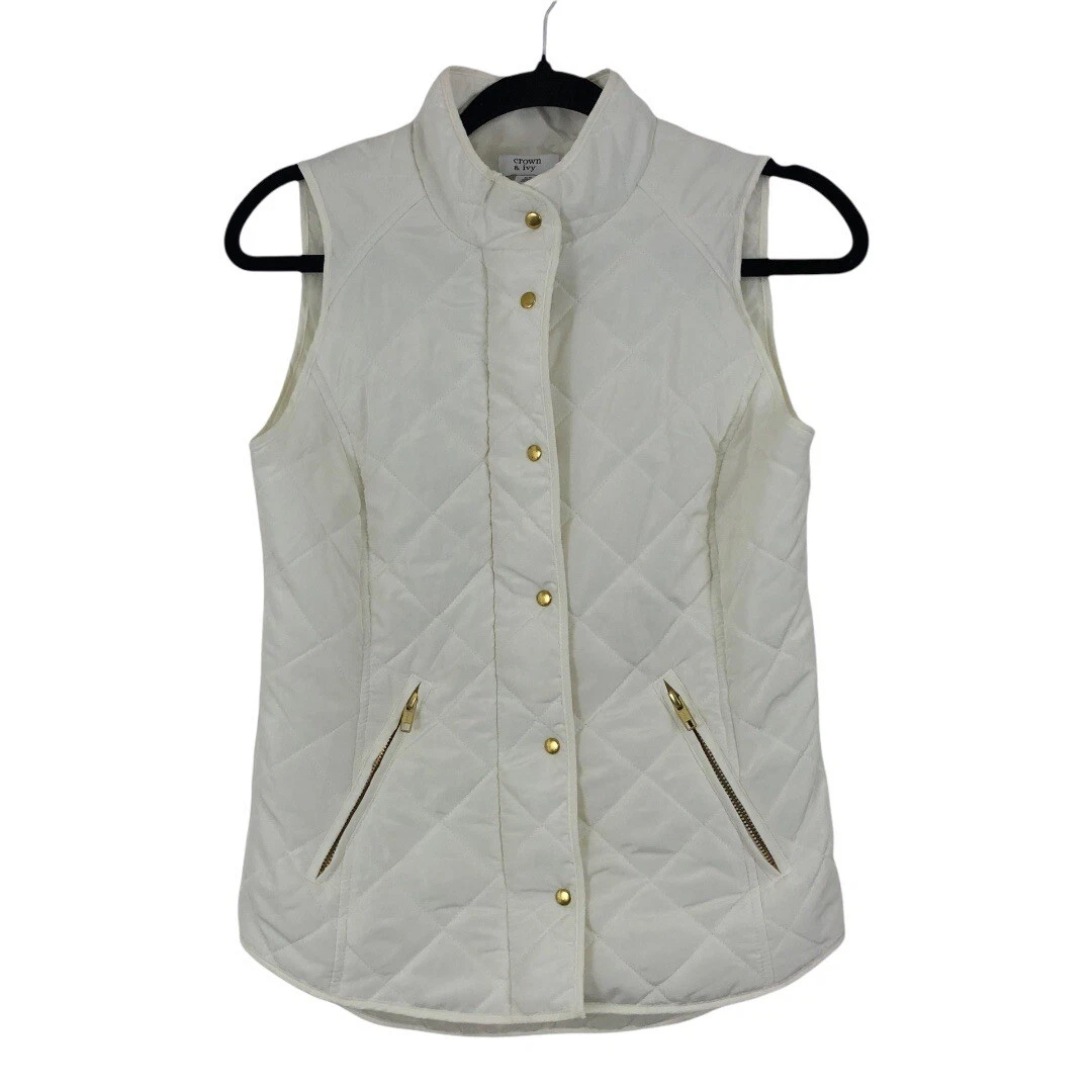 Crown Ivy Womens Size XS White Quilted Puffer Vest eBay