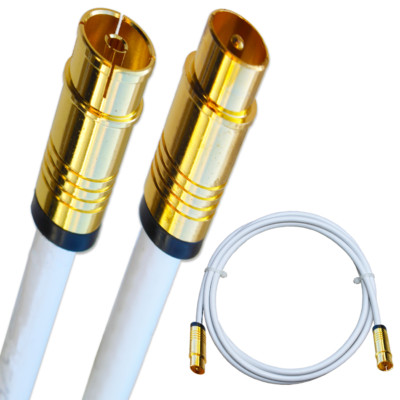TV-Radio Kabel 135 dB Gold Stecker > Buchse DVB-C T2 HDTV UHD 4K 75 Ohm Koaxial