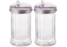 2 Glass Sugar Shaker Retro Dispenser Pour-Fla...