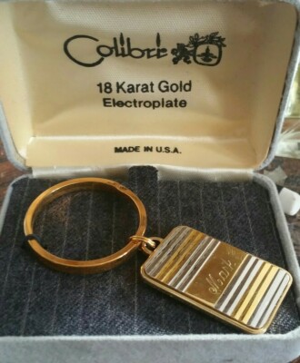 NEW/VINTAGE Colibri Key Chain 18 Kt Gold Electroplate ''Mark'' in Case MADE IN USA