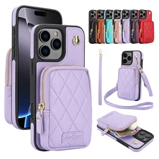 for iPhone 16 Pro Max 15 14 13 12 11 Zipper Crossbody Card Bag Wallet Case