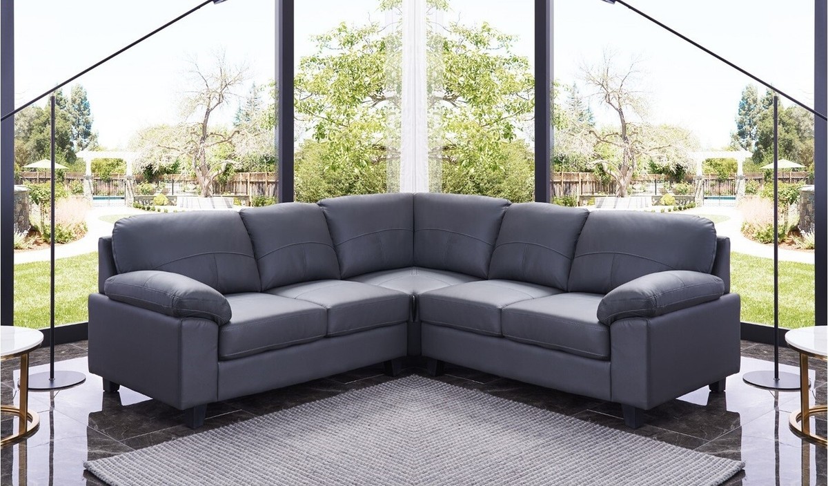 Dark Grey High Grade Genuine Leather Corner Sofa USB Ports BOSTON 2c2
