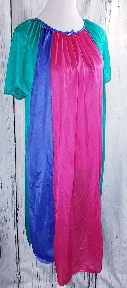 Vintage Nancy King Lingerie Nylon Nightgown Sleepwear Green Red Small S 7120 - Image 3 of 4