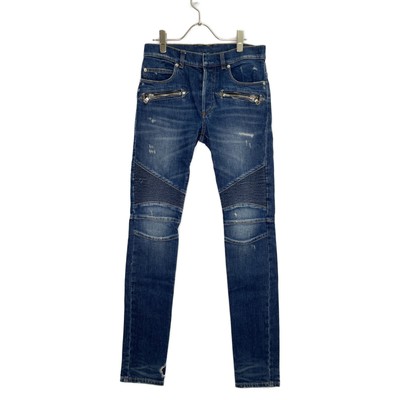 BALMAIN Indigo S8H9131T139 Distressed Biker Denim Pants Bottoms 28 