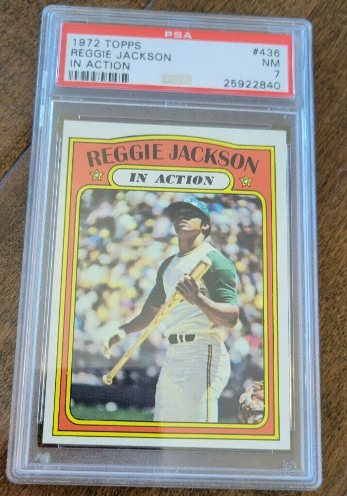 1972  TOPPS IN ACTION CARD REGGIE JACKSON A'S ATHLETICS YANKEES HOF PSA 7 # 436