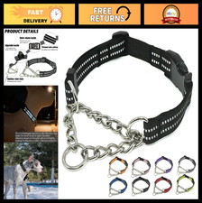 Reflective Adjustable Martingale Dog Collar, Nylon w/ Steel Chain, Quick Release