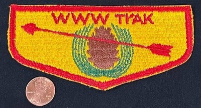 BOY SCOUT BSA OA TI'AK 404 PINE BURR AREA TED TWILL S1c FIRST SOLID FLAP MINT!