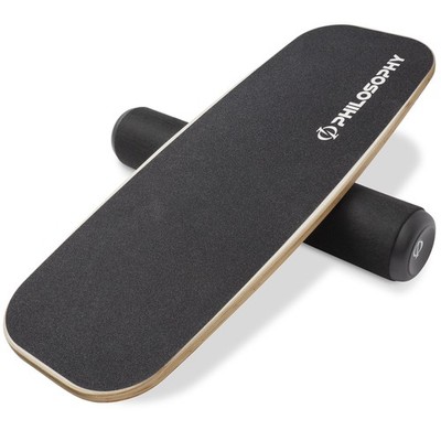 Balance Board - Wooden Exercise Trainer with Adjustable Stoppers - Black
