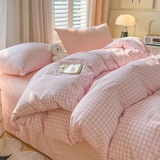 Pink Gingham Comforter Set Twin Size Plaid Checkered Dorm Bedding Set 2 Piece...