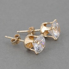 Solid 14K Yellow Gold 6.5mm Round Cubic Zirconia CZ Stud Earrings