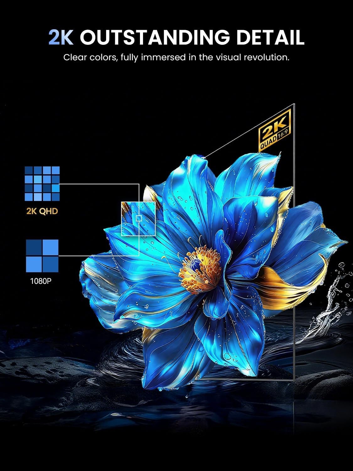 UPERFECT 24.5” Portable 2K Large Gaming Monitor Built-in 180° Adjustable Base