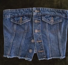 Cotton On Denim Corset Strapless Top Button Up Raw Hem Bustier US 4 / AU 8