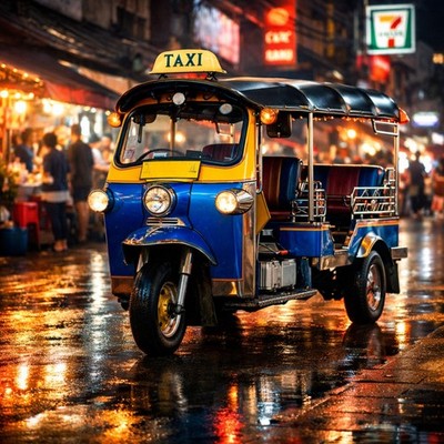 Thai Tuk-Tuk Bangkok Nacht Poster Straßenszene Wandbild Kunstdruck
