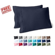 Elegant King Size Pillowcase Set of 2 - Hydro-Brushed Microfiber, Midnight Blue