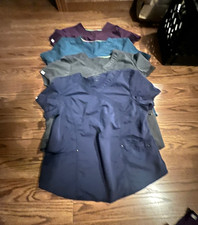 Women s Medical Scrub Tops Lot Size M Solid Blue Gray Purple Teal Polyester
