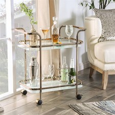 Vangara 27" Wide Champagne Metal Tempered Glass Tea Cart or Bar Cart