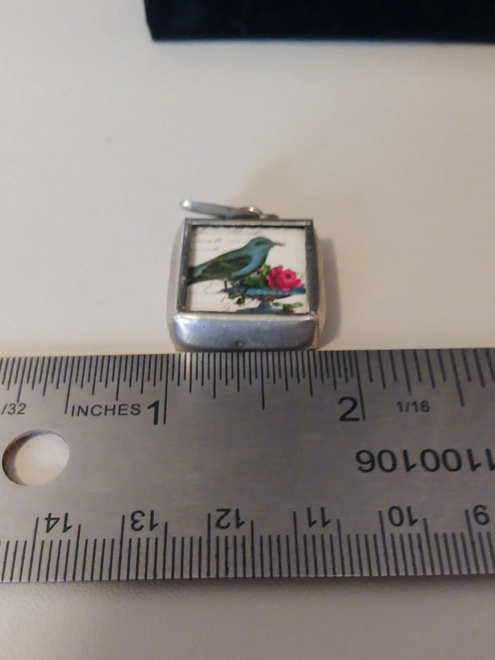 Jewel Kade Blue Bird And Initial K Silver Spark Charm PENDANT 2 Sided Retired - Image 4 of 4