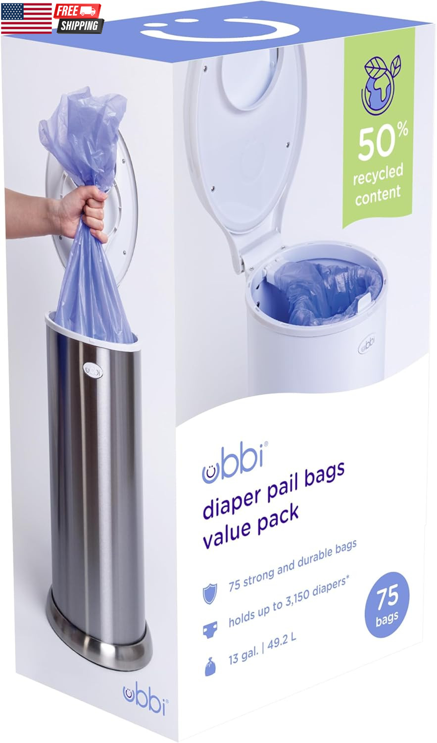 Pail Plastic Bags, Disposable Baby Waste Bags, 3 Pack, 75 Co
