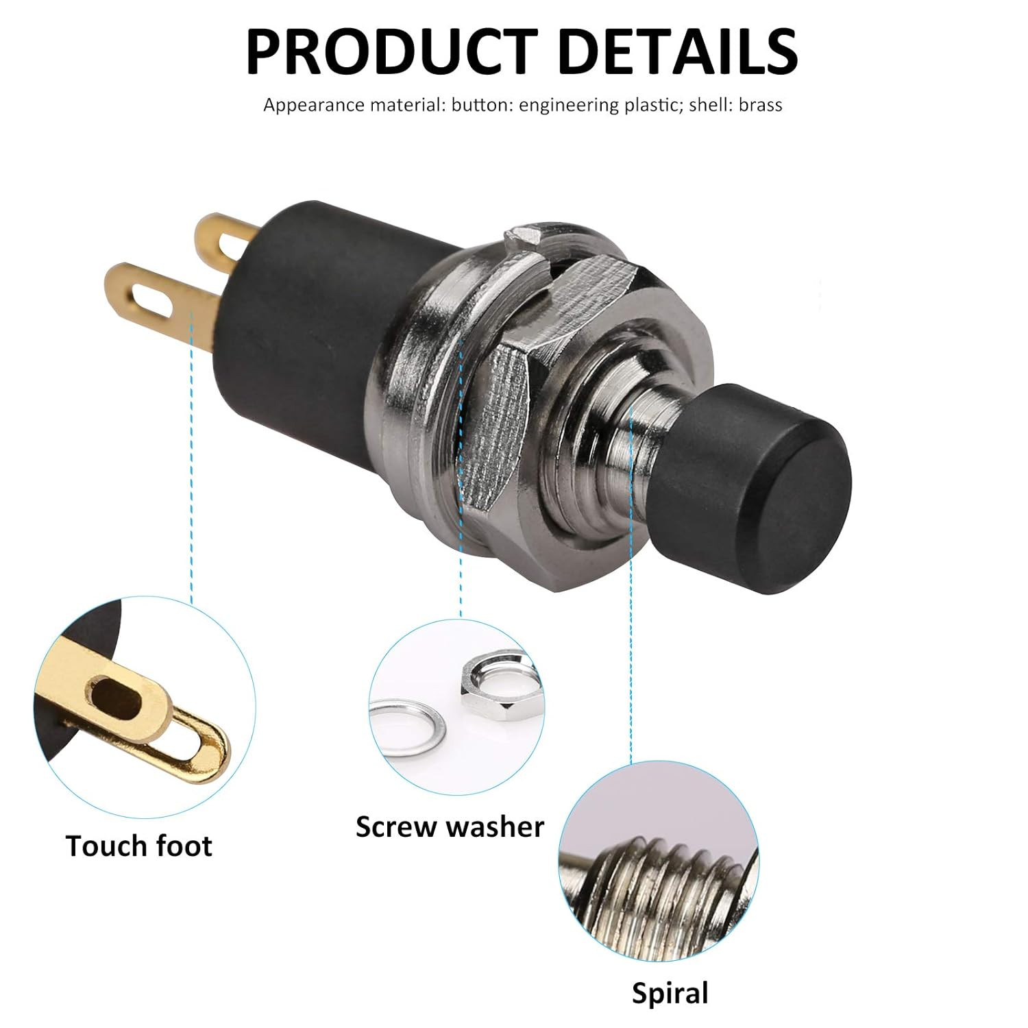 5Pcs Self-Locking SPST Latching Type Dash On/Off Push Button Switch AC 250V/3A B