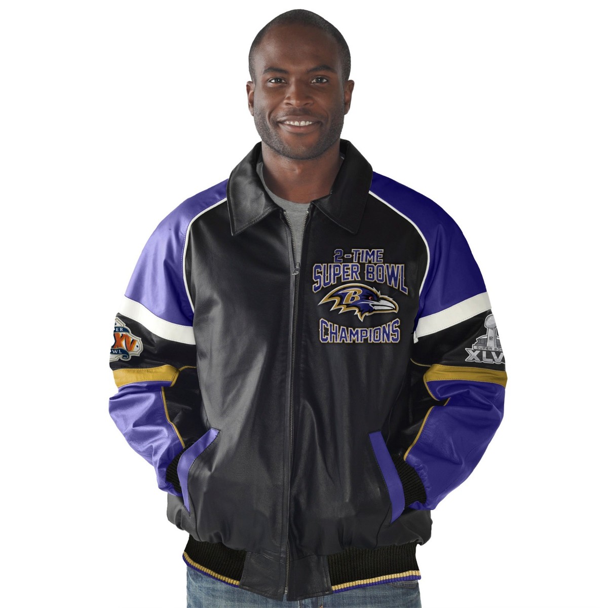 Baltimore Ravens 2 Time Champions Full Zip Varsity Napa Leather
