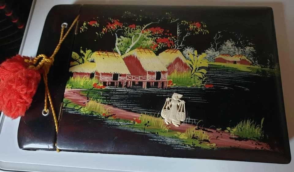 album photo en bois laqué des années 40/50 vietnamien Indochine vintage - Photo 2/4