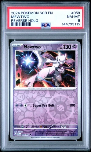 144793115 Mewtwo 2024 Pokemon Stellar Crown #059/142 Reverse Holo PSA 8