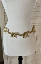 Elephant Chain Link Belt Gold Tone Metal 43 Adjustable 4 Elephants Vintage