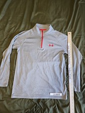 Under Armour Men's Small Quarter 1/4 Zip Pullover Gray Red Long Sleeve Heatgear