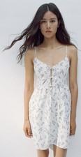 H&M Tie Detail Poplin Dress Sun Spaghetti Strap Fairy Floral Short Strappy XS
