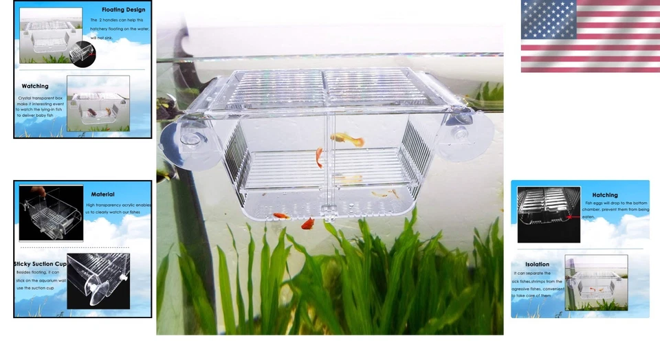 Caja de cría de peces de acrílico con ventosas - criadero compacto para acuario Foto 2 de 4