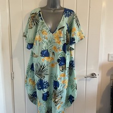 Unbranded Size 14 To 16 Multicolour Flower Leaf Pattern V-Neck Summer Dress