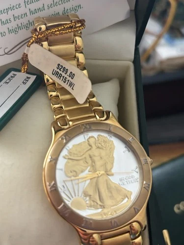 Coinwatch Liberty Coin Gold Tone Roman Numerals Metal Dress Wristwatch