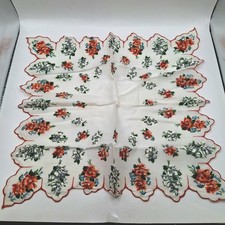 Vintage White Hankie Hanky Handkerchief w/Red Roses  White Lily Of The Valley